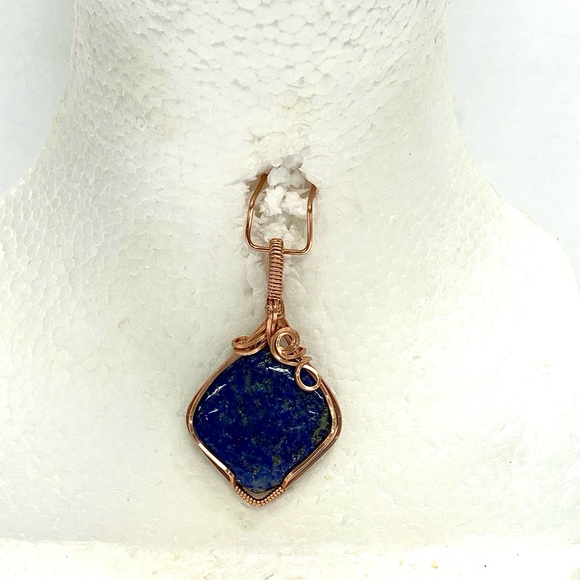 HANDCRAFTED Copper Hand Wrapped Lapis Lazuli Statement Pendant, Artisan Gift - Picture 10 of 10